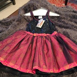 Girls red, black dress with sequin bodice